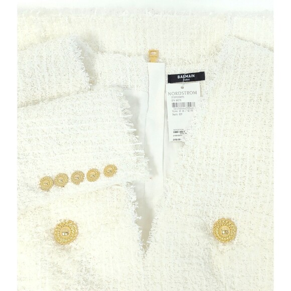 $3150 Balmain Womens Long Sleeve 4-Button Tweed Mini Dress White Size 42 / US 10 - Picture 4 of 6